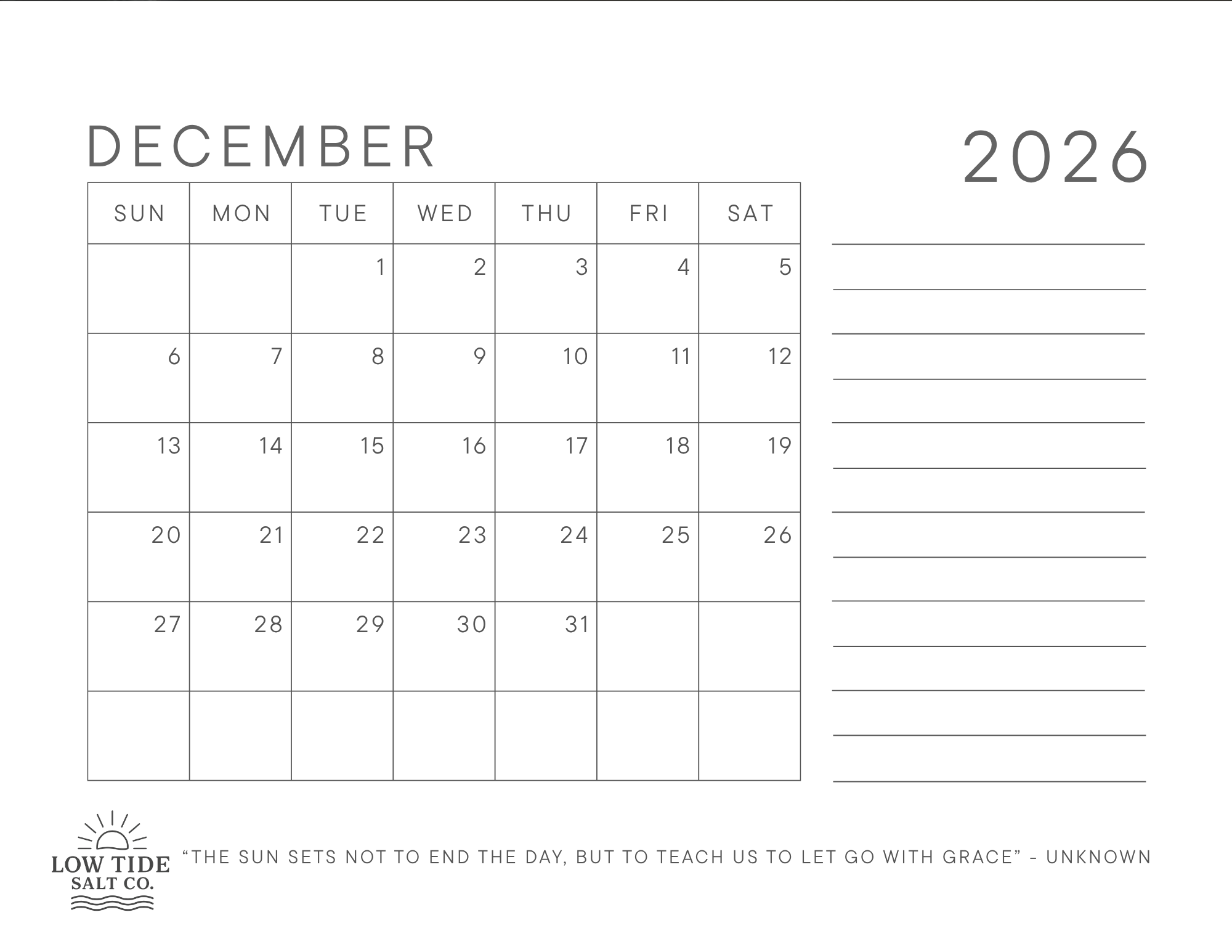 2026 Oregon Ocean Calendar