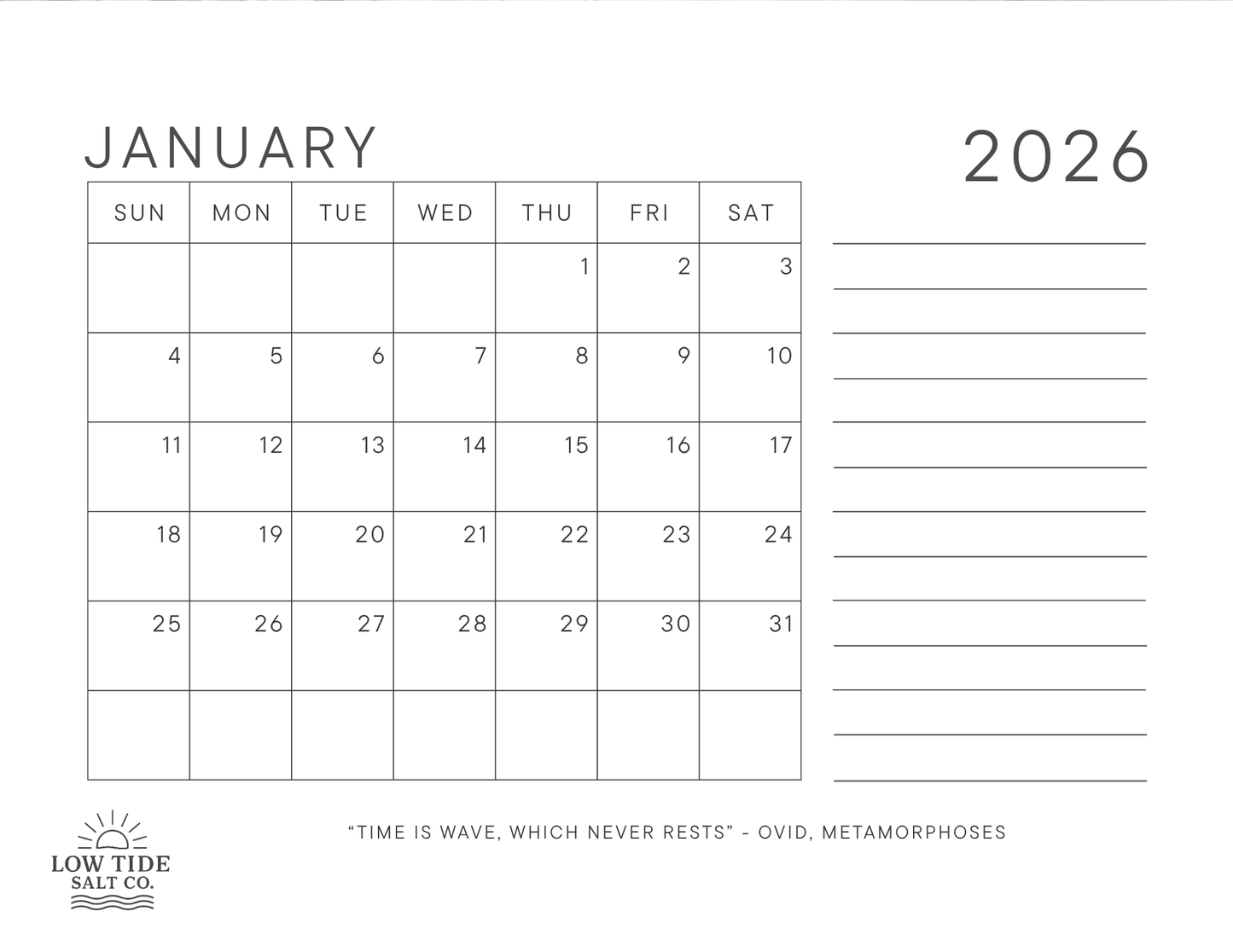 2026 Oregon Ocean Calendar